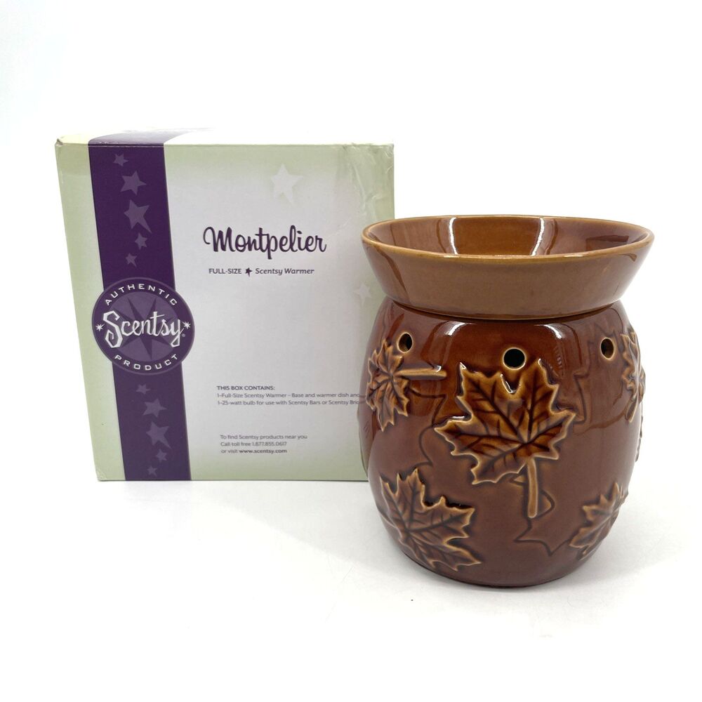 Scentsy Montpelier Fragrance Wax Warmer Full Size Retired Fall Maple Leaf Box